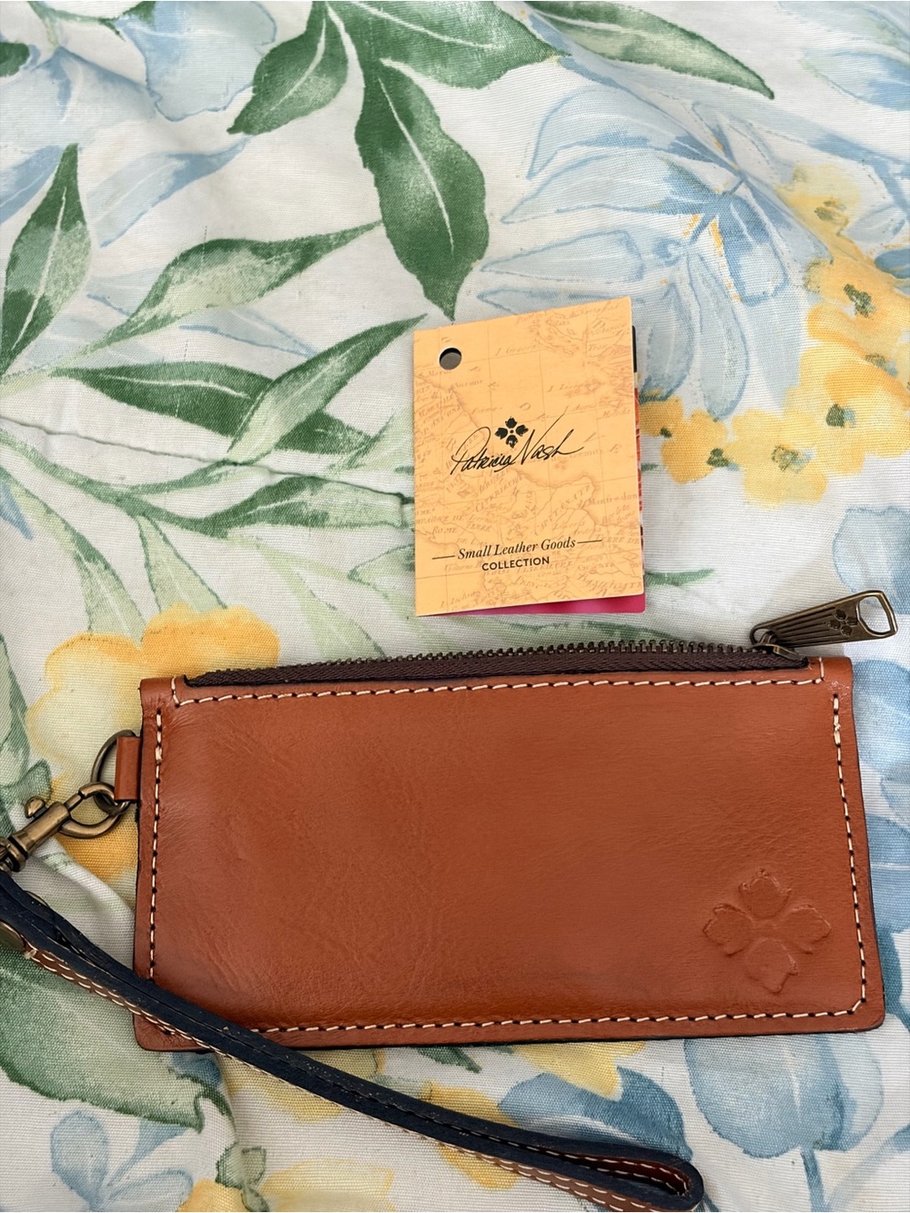 Patricia Nash Tan Leather Wristlet Wallet and Credit Card with Embossed Flower